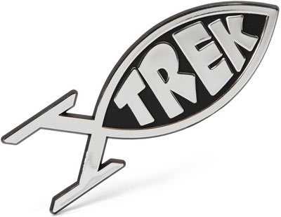 Nerdy Emblem of the Day: The Trek Fish Car Emblem from ThinkGeek. The geek shall inherit the Earth, etc. [thinkgeek.]