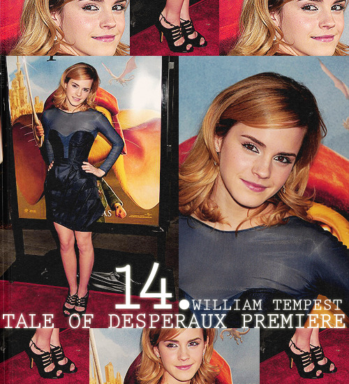 TOP 15 Favorite Emma Watson Looks → fourteen where: The Tale of Desperaux LA Premiere 2008- Midnight Blue Sheer Dress by William Tempest- Black Nine West Dasolina shoes