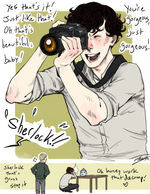 awww i bet you thought he was taking embarrassing photos of jawn don&#8217;t worry he did that too diglettdevious: Has Sherlock ever had any fun with that camera equipment set he brought to on of the Great Game&#8217;s puzzles? gay-what-nothing-hey: Could you please draw Sherlock and his camera from the TGG?