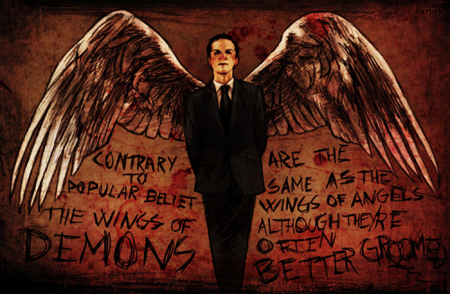 harbek: Have some Moriarty, on the side of the demons. Quote is from ‘Good Omens’ by Neil Gaiman. Pencil, coloured in photoshop with a touchpad. My wrist hurts. deviantArt. 